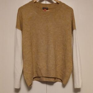Vince Camuto Tan and White Crew Neck Sweater